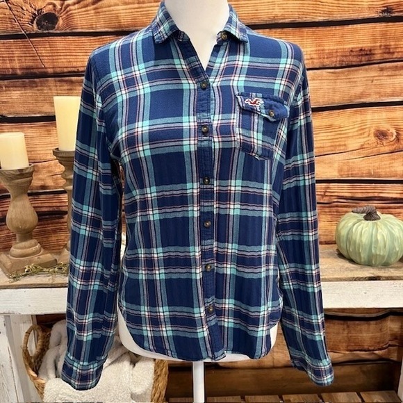 Hollister Other - Hollister Youth‎ Blue/Turquiose Flannel Button Down Top Size XS